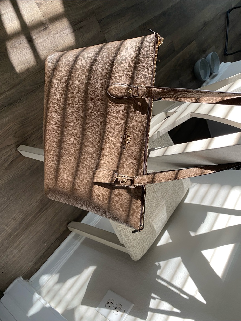 Coach Taupe-Brown Pebbled Leather Tote with Gold Hardware